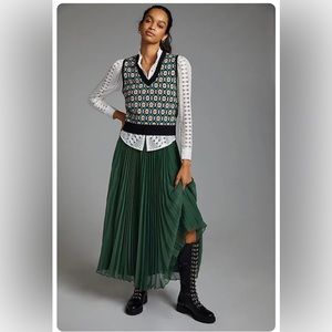 Anthropologie Pleated Green Maxi Skirt / Size XL